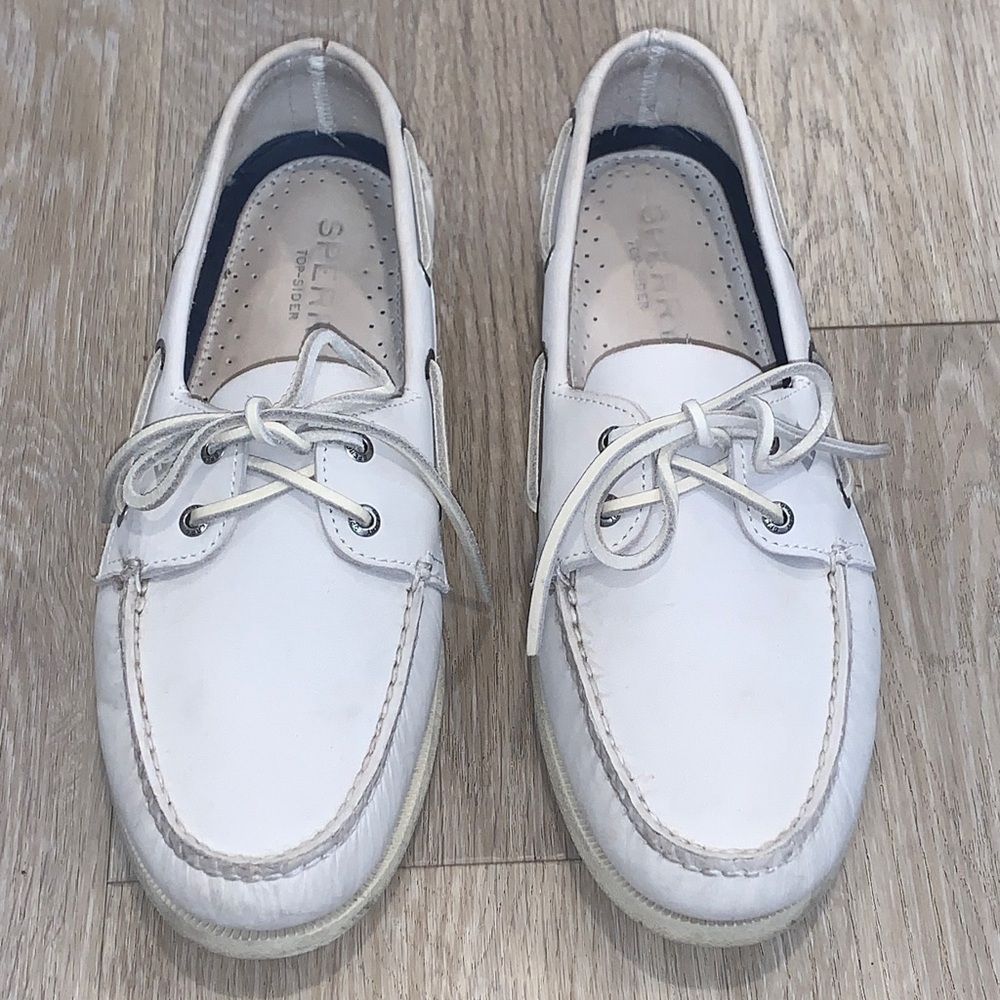 Sperry Top Sider Leather Non-Marking Boat Shoes Off White Size 12 Wide